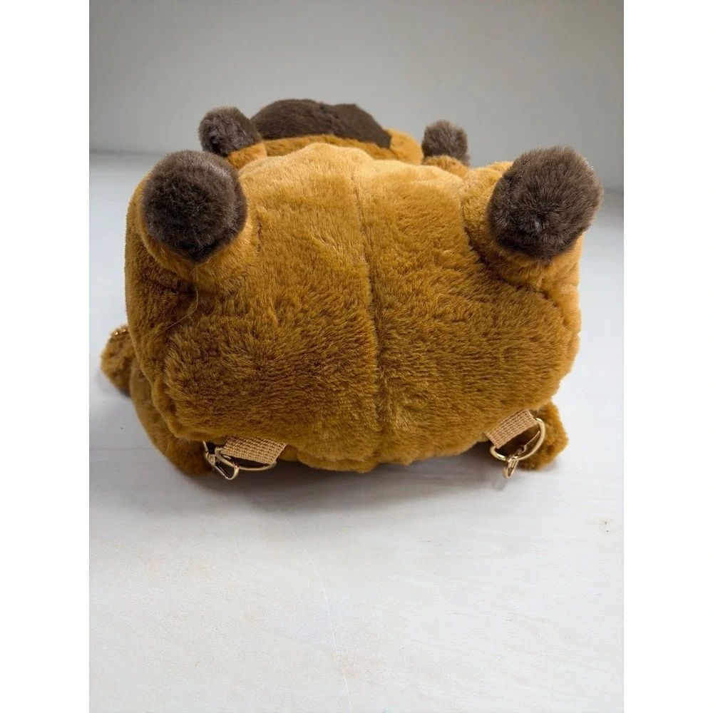 Under One Sky Plush Capybara Backpack Brown Faux Fur Pink Polka Dot Bow NWT